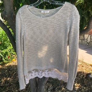 BEIGE/CREAM LACE DETAIL SWEATER